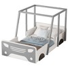 Twin Bed Frame, Car-Shaped Design with Roof, Wheels and Safe Guardrails, Fun Playhouse Wooden Platform Bed, Kids Bedroom Furniture - 3 of 4