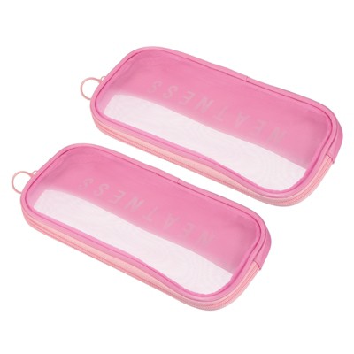 Unique Bargains Nylon Mesh Zipper Portable Travel Home Storage Makeup Bags 2 Pcs