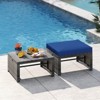 Costway Patio Ottomans Set of 2 PE Rattan Footstools with Removable Cushions & Metal Frame Red/Gray/Black/White/Turquoise/Navy - 4 of 4
