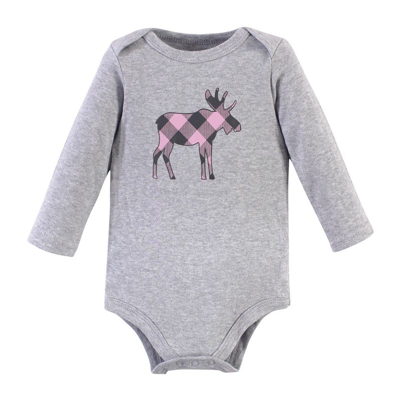 Hudson Baby Infant Girl Cotton Long-Sleeve Bodysuits, Pink Moose, 3 of 6