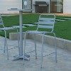 Emma and Oliver Silver Metal Bar Height Stool with Triple Slatted Back for Indoor and Outdoor Use - 2 of 4