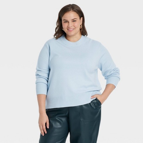 Women s Crewneck Pullover Sweater A New Day Light Blue 1x Target