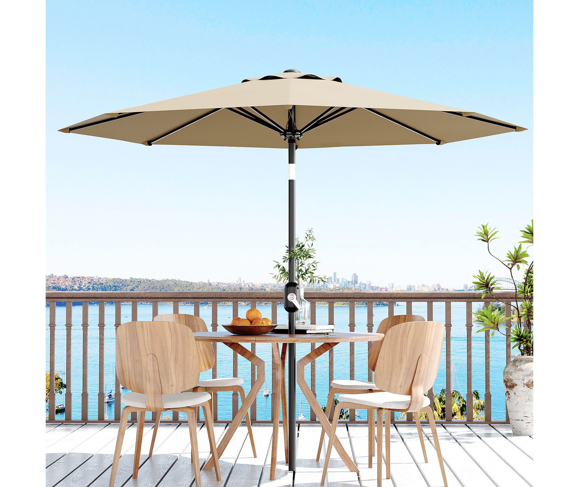 9' Outdoor Patio Umbrella, Outdoor Table Umbrella, Yard Umbrella, Market Umbrella with 8 Sturdy Ribs, Push Button Tilt and Crank