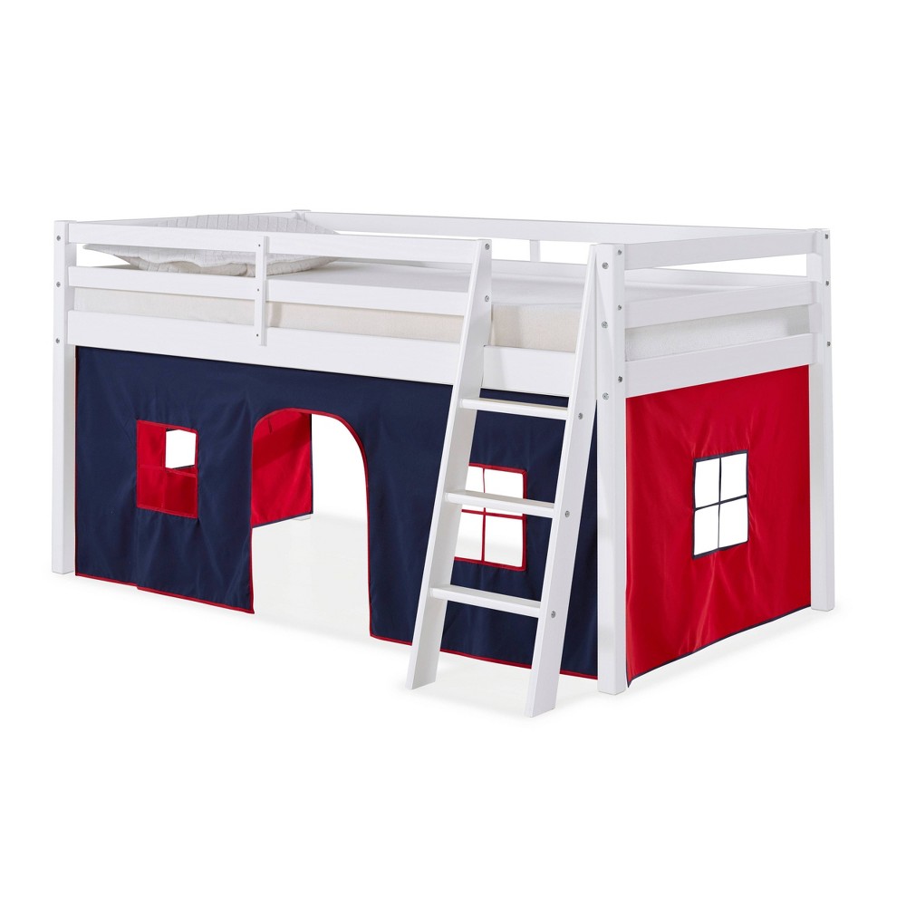 Photos - Bed Frame Twin Roxy Junior Kids' Loft Bed with Tent White/Blue/ Red - Alaterre Furni