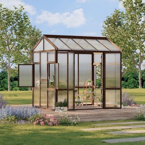 8x6FT Wood Greenhouse for Outdoors, Walk-In Greenhouse with Lockable Door & Ventilated Window,Heavy Duty Greenhouse with PC Panel for Garden Backyard - 1 of 4