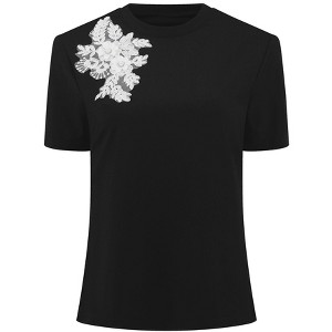 INSPIRE CHIC Women's Short Sleeve Crew Neck Stretchy Summer Casual Beaded Top - 1 of 4