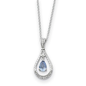 Black Bow Jewelry Rhodium Sterling Silver March CZ Birthstone Never Forget Necklace - 1 of 4