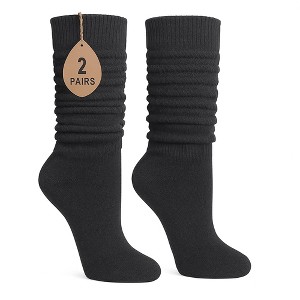 2 Pairs Women's Slouchy Scrunch Knee-High Boot Socks for Casual Wear and Comfort - 1 of 4