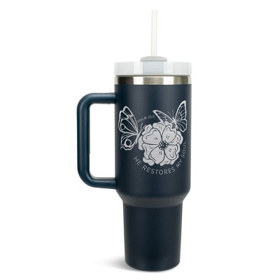 Elanze Designs He Restores My Soul Butterfly Faith 40 oz. Stainless Steel, Large Water Bottle Coffee Mug, Spill & Leak Resistant, Thermal Travel