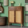 KTMBDW Shoe Cabinet, 4-Tier Shoe Storage Cabinet with Drawer & Adjustable Shelves, Wooden Shoe Rack Organizer with Rattan Doors for Entryway, Hallway - 2 of 4