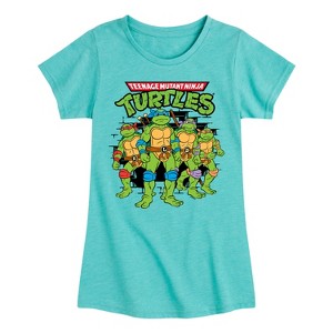 Girls' - Teenage Mutant Ninja Turtles - Group Logo Brick Wall Fitted Short Sleeve Graphic T-Shirt - 1 of 4