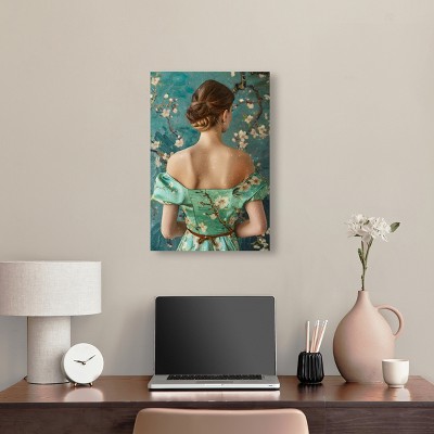 Elegant Green Floral Dress Canvas Wall Art, 16" x 24"