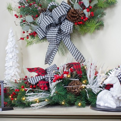 Pre-Lit Plaid Bows and Red Berries 6' Christmas Garland with Warm White Lights
