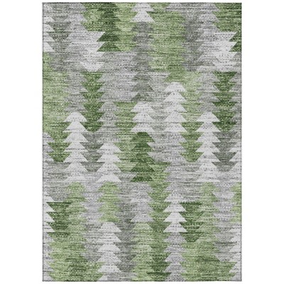 Green And Fern Green Geometric Washable Indoor Outdoor Area Rug