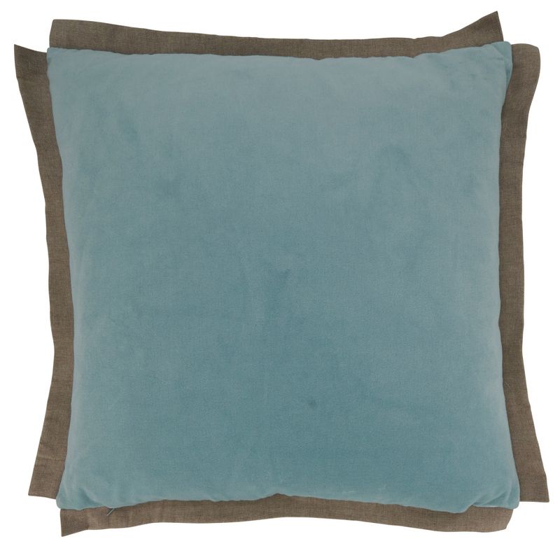 Saro Lifestyle Velvet Flange Throw Pillow With Down Filling, Aqua, 20" x 20", 2 of 3