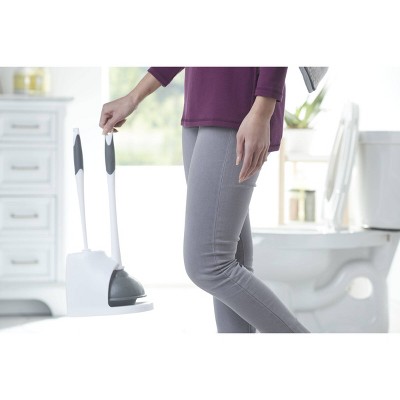 White and Black Toilet Plunger and Brush Set with Caddy