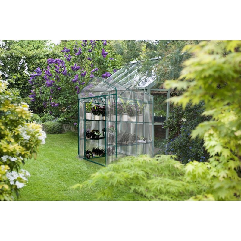 Nature Spring Walk-In PVC Greenhouse with 8 Shelves, Roll-Up Door and Steel Poles - Clear, 3 of 9