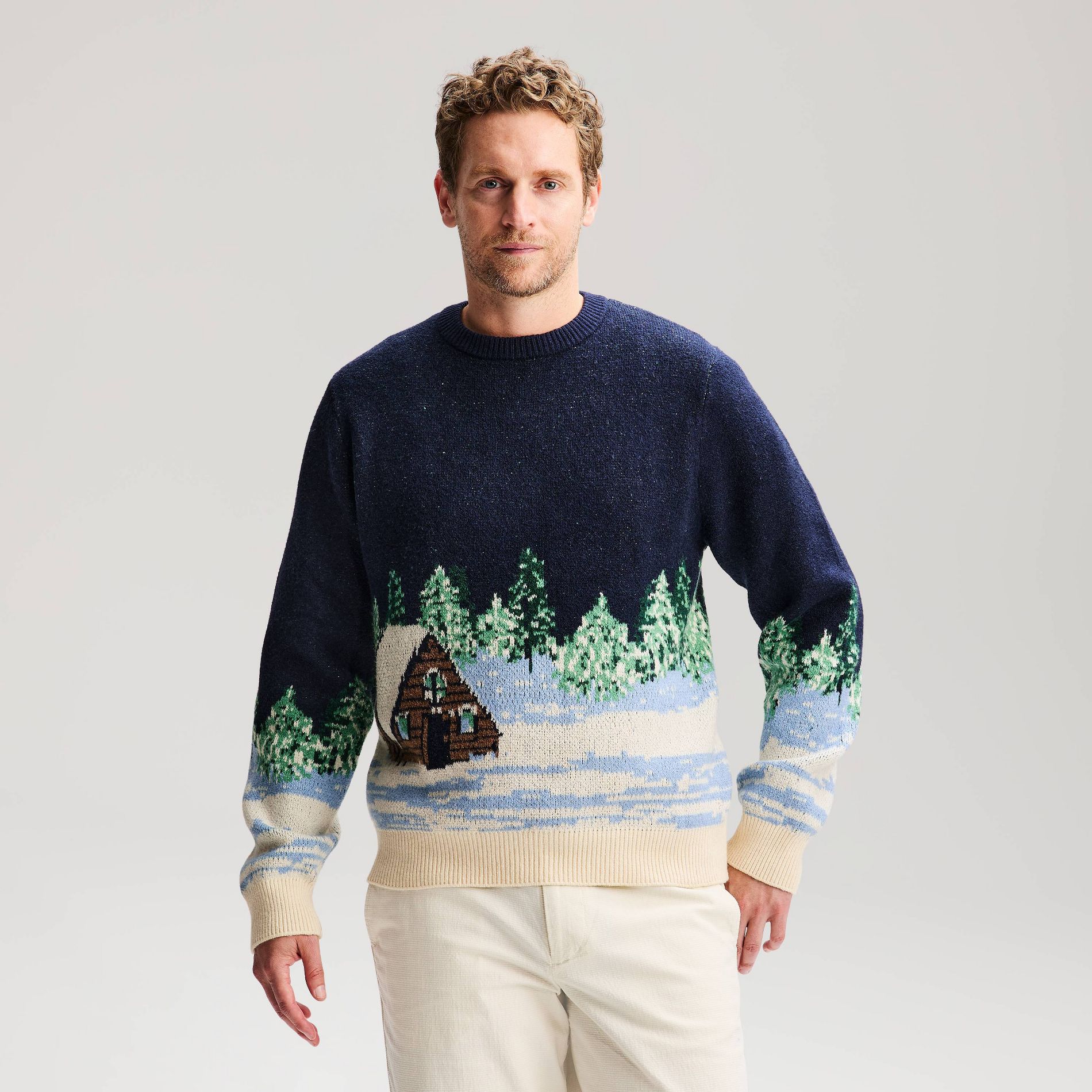 Men's Cabin Texture Crewneck Sweater - Goodfellow & Co™ Navy Blue