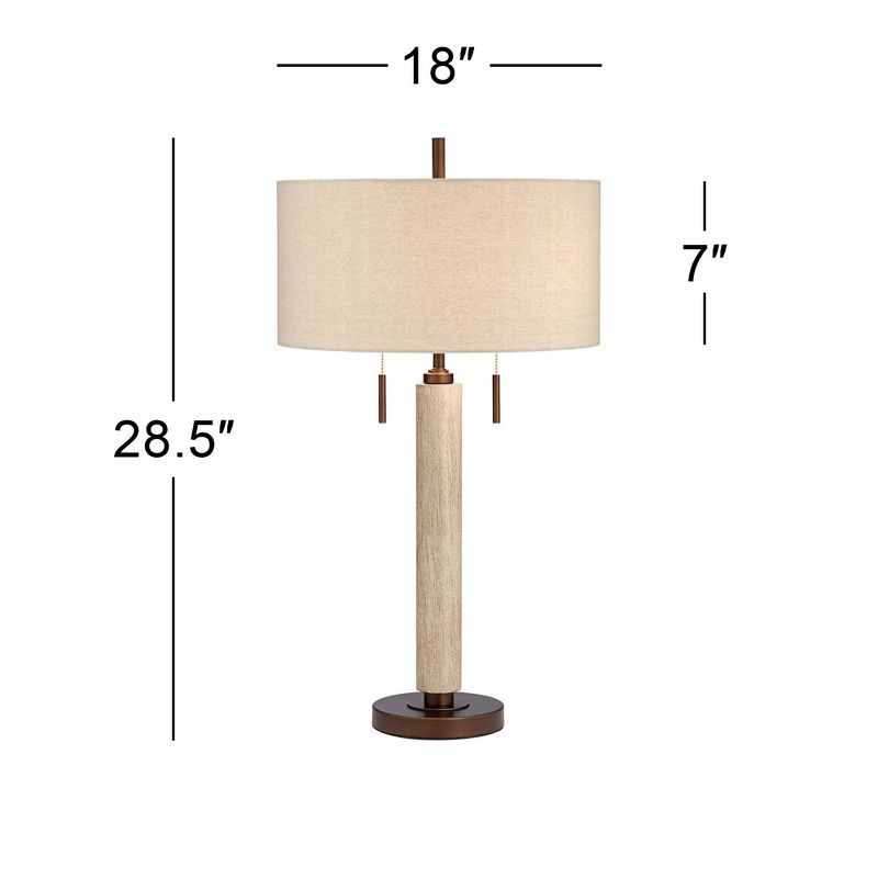 Franklin Iron Works Hugo Industrial Table Lamp 28 1/2" Tall Whitewashed Wood with USB Charging Port and Dimmer Oatmeal Fabric Shade for Bedroom House, 4 of 10