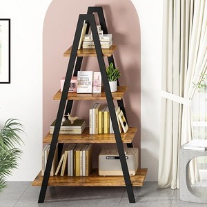 Hooseng 4-Tier Industrial Ladder Bookshelf, Narrow Ladder Shelf, Tall Standing Bookshelf,  A-Shaped Standing Bedroom Ladder Shelf - 1 of 4