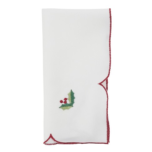 Saro Lifestyle NM131.W20S 20 in. Broderie Square Table Napkins with Hemstitch Border & Ornament Embroidery - White Set of 6