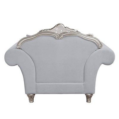 Luxurious Gray Linen & Platinum Wood Trim Accent Chair with Pillows