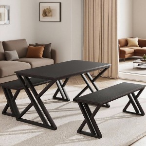 Kitchen Table Set , with X Metal Frame and Benches - 1 of 4