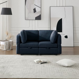 LOVMOR Contemporary Modern Upholstered Fabric Sofa with Storage Seats and Ottomans, 2 Seater Sofa Fabric Couch with Adjustable Arms and Backs - 1 of 4