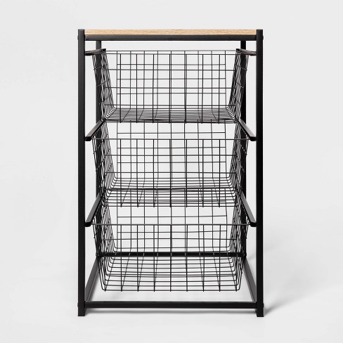 Wire Mesh Mini Organizer With Three Compartments, 6 X 5 1/4 X 5 1/4,  Black