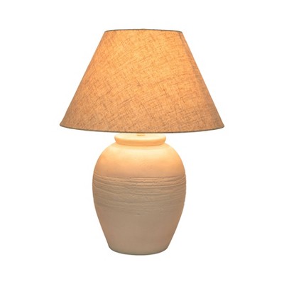 Artisan White Concrete Table Lamp with Beige Fabric Shade