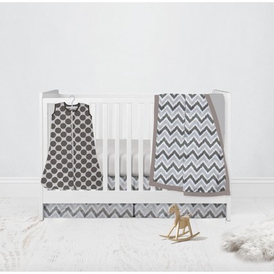 Bacati - Ikat Dots Damask White Grey Neutral 4 pc Crib Set with Muslin Sleeping Sack