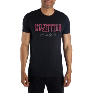 Led Zeppelin Distressed Logo With Symbols Crew Neck Short Sleeve Black Adult T-shirt - 1 of 4