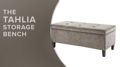 Blue Tufted Storage Bench with Espresso Wood Legs