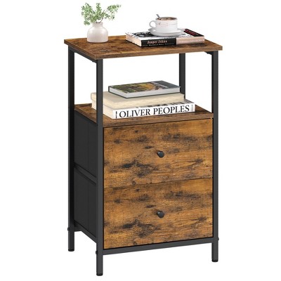 VASAGLE Nightstand, 24-Inch Tall Side Table with 2 Fabric Drawers and Storage Shelf, for Bedroom