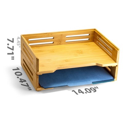 Natural Bamboo Stackable Letter Tray Organizer, 2-Pack