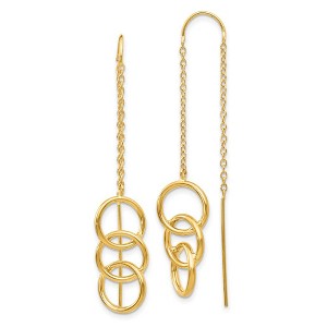 Black Bow Jewelry 10 x 50mm (1 7/8 Inch) 14k Yellow Gold Triple Circle Threader Earrings - 1 of 4