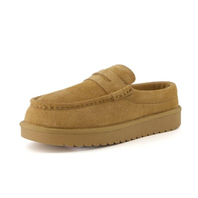 CUSHIONAIRE Ollie Cozy Genuine Suede Clogs for Women, Comfortable Slip-On Mule Loafers with Faux Fur Lining, Memory Foam Cushioning