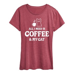 Women's - Instant Message - All I Need Coffee Cat Short Sleeve Graphic T-Shirt - 1 of 4
