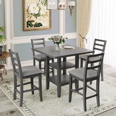 5-Piece Counter Height Dining Set,Wooden Dining Table With Storage Shelf And 4 Padded Chairs,Dining Set For Kitchen-Cuddlewood