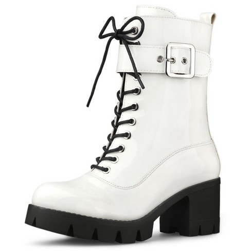 Allegra K Women's Zip Platform Chunky Heel Combat Boots White 9.5 : Target