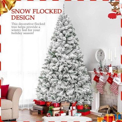 7.5 ft Snow Flocked White Spruce Christmas Tree with Lights