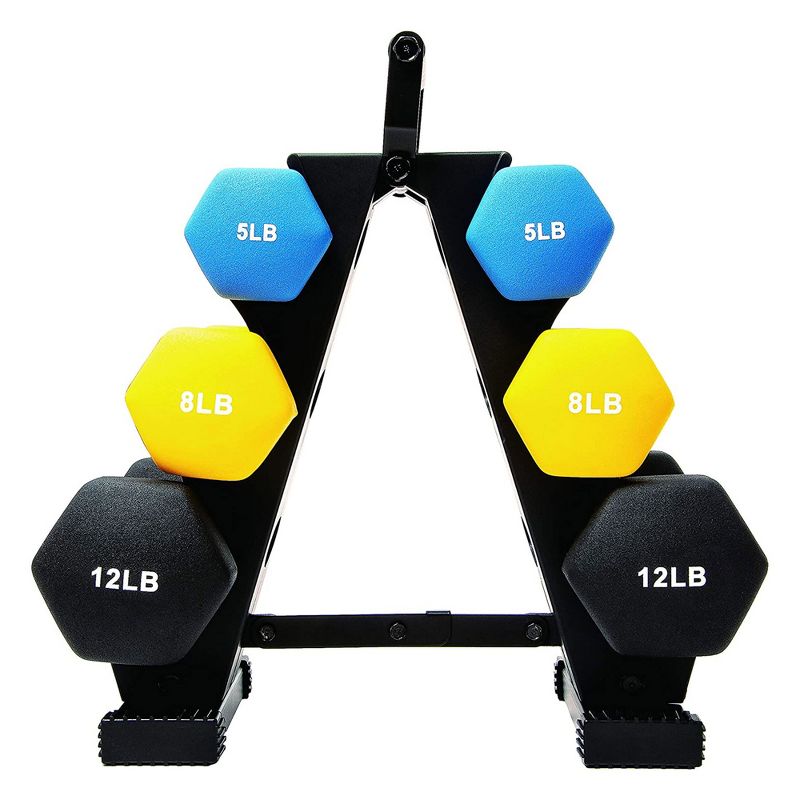 BalanceFrom Fitness 3 Pair Neoprene Coated Iron Hexagon Shaped Dumbbell Weight Set with 5, 8, and 12 Pound Hand Weights, Stand, and Assembly Tool, 2 of 7