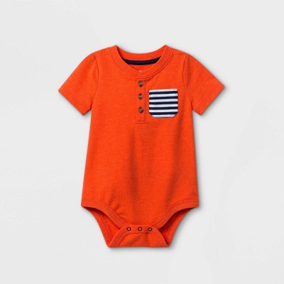 Image of Baby Boys' Henley Pocket Short Sleeve Bodysuit - Cat & Jack™ Dark Orange 3-6M