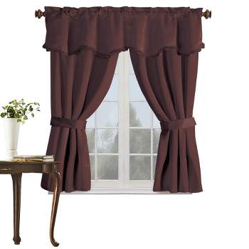 Collections Etc Burlington Black Out Drapery Set with Valance and Tiebacks, 99 Percent Light Blocking, Insulating and Noise Reducing