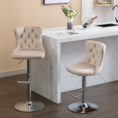 18.1"Set of 2 Swivel Velvet Barstools Adjusatble Seat,khaki