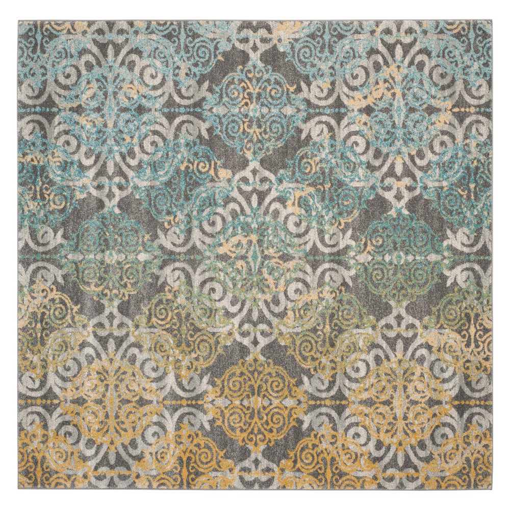 9'x9' Square Ashfield Medallion Accent Rug Gray/Ivory Square - Safavieh