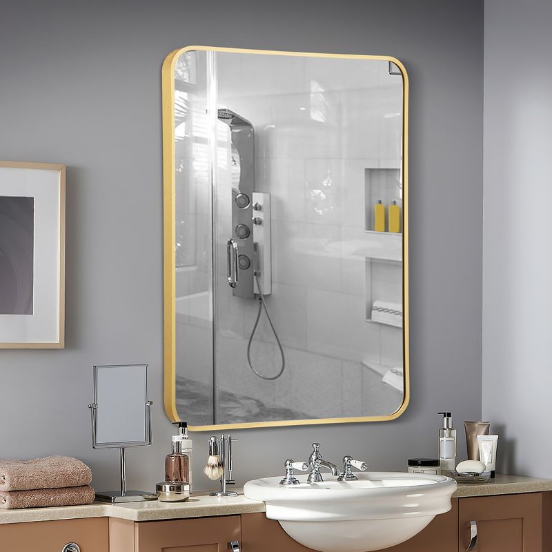 Costway 22''x 30''Bathroom Wall Mounted Mirror Aluminum Alloy Frame Decor Gold\Black, 2 of 11