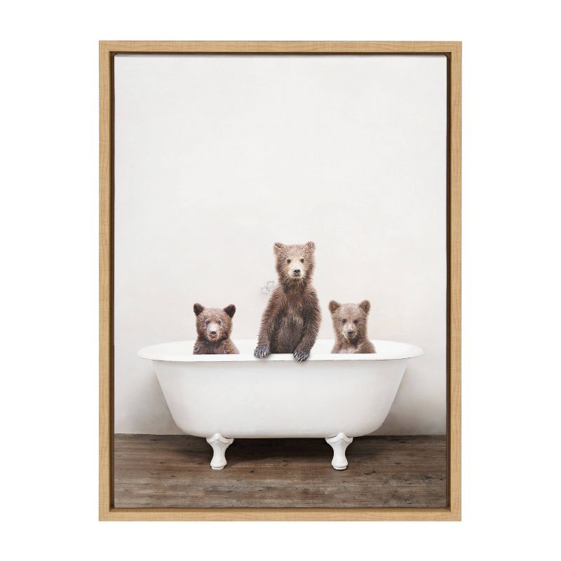 18" x 24" Sylvie Three Little Bears in Tub Framed Canvas by Amy Peterson - Kate & Laurel All Things Decor, 1 of 7