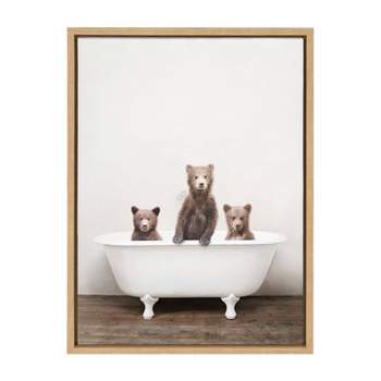 18" x 24" Sylvie Three Little Bears in Tub Framed Canvas by Amy Peterson - Kate & Laurel All Things Decor