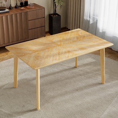 Modern Rectangular Dining Table for 6,Retro Wood Kitchen Table with Rubberwood Legs for Dining Room-Maison Boucle